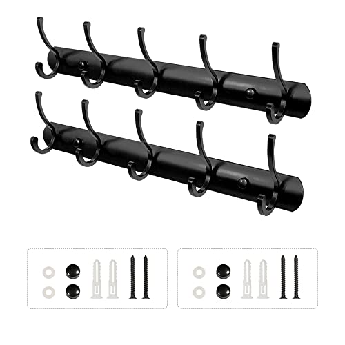 LIJCC 2 PCS Multifunction Heavy Duty 5 Coat Hooks Mounted Coat Hanger Rail Wall Hooks Wall Coat Hanger Coat Rack for Living roon Bathroom and so on,Black