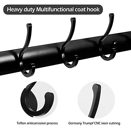 LIJCC 2 PCS Multifunction Heavy Duty 5 Coat Hooks Mounted Coat Hanger Rail Wall Hooks Wall Coat Hanger Coat Rack for Living roon Bathroom and so on,Black