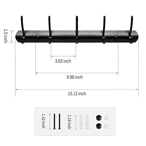 LIJCC 2 PCS Multifunction Heavy Duty 5 Coat Hooks Mounted Coat Hanger Rail Wall Hooks Wall Coat Hanger Coat Rack for Living roon Bathroom and so on,Black