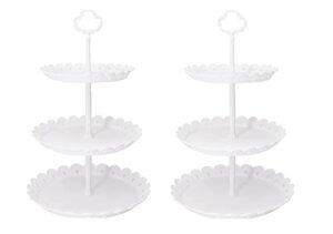 cupcake stand/holder plastic dessert stand white cake stand 3 tiered serving stand display stand reusable pastry platter for wedding birthday baby shower tea party decorations