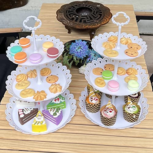 Cupcake Stand/Holder Plastic Dessert Stand White Cake Stand 3 Tiered Serving Stand Display Stand Reusable Pastry Platter for Wedding Birthday Baby Shower Tea Party Decorations