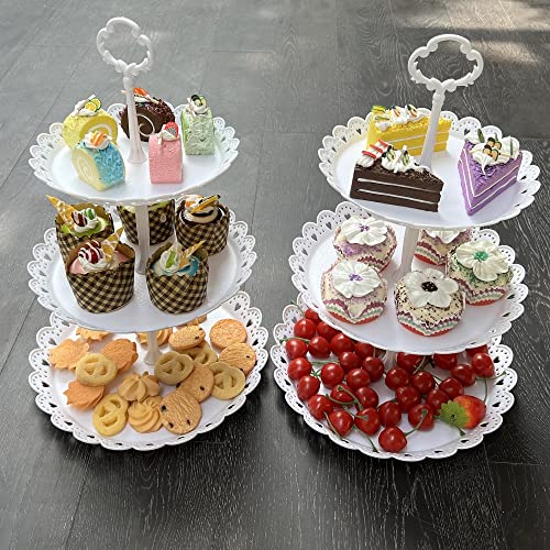 Cupcake Stand/Holder Plastic Dessert Stand White Cake Stand 3 Tiered Serving Stand Display Stand Reusable Pastry Platter for Wedding Birthday Baby Shower Tea Party Decorations