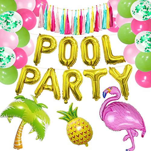 Pool Party Decorations for Girls Kids Birthday Summer Beach Party Decorations Pool Party Favors Supplies Summer Birthday Party Decorations Tropical Luau Hawaiian Party for Boys Pool Party Balloons