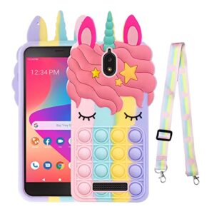 nancheng case for blu view 2 / b130dl phone, cartoon bubble push pop fidget toys with strap cute funny kawaii stress relief silicone shockproof protective cover for blu view 2 - rainbow