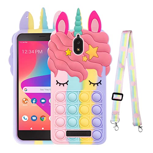 nancheng Case for BLU View 2 / B130DL Phone, Cartoon Bubble Push Pop Fidget Toys with Strap Cute Funny Kawaii Stress Relief Silicone Shockproof Protective Cover for BLU View 2 - Rainbow