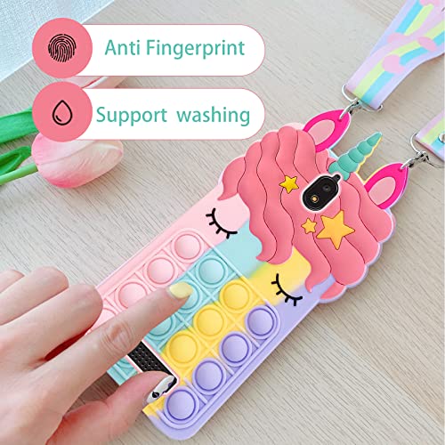 nancheng Case for BLU View 2 / B130DL Phone, Cartoon Bubble Push Pop Fidget Toys with Strap Cute Funny Kawaii Stress Relief Silicone Shockproof Protective Cover for BLU View 2 - Rainbow