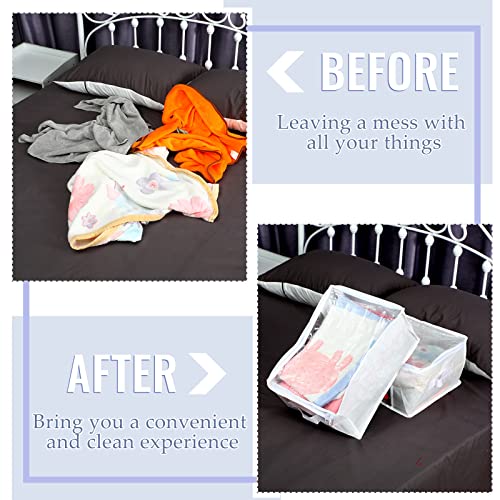 6 Pcs Clear Zippered Storage Bags Plastic Clothes Containers Fabric Blanket Organizer Large Storage Bins with Handles for Bedding Sheets Closet Blankets Toys (White, 16 x 12 x 8 Inch)