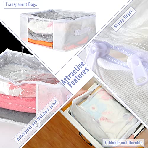 6 Pcs Clear Zippered Storage Bags Plastic Clothes Containers Fabric Blanket Organizer Large Storage Bins with Handles for Bedding Sheets Closet Blankets Toys (White, 16 x 12 x 8 Inch)