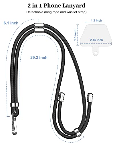 SHANSHUI Cell Phone Lanyard, Universal Detachable Crossbody Lanyard,Necklace Lanyard & Wrist Strap with Phone Patch for All Smartphones - Black