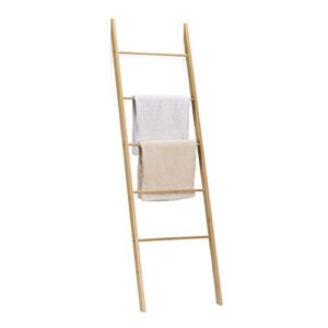 navaris bamboo towel ladder - wood rack for towels, clothes, blankets - wall leaning wooden rack for bathroom, bedroom - 5-tier towel holder stand