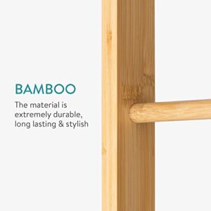 Navaris Bamboo Towel Ladder - Wood Rack for Towels, Clothes, Blankets - Wall Leaning Wooden Rack for Bathroom, Bedroom - 5-Tier Towel Holder Stand