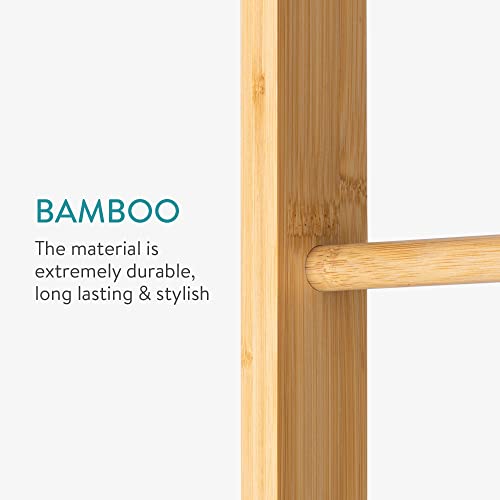 Navaris Bamboo Towel Ladder - Wood Rack for Towels, Clothes, Blankets - Wall Leaning Wooden Rack for Bathroom, Bedroom - 5-Tier Towel Holder Stand