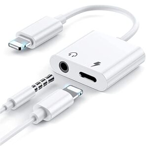 [2 in 1] headphone adapter for iphone,3.5mm jack dongle aux audio charger splitter,compatible with iphone13/12/se/xr/xs/x/8/8plus/7/7 plus audio earphone adaptor support all ios system，white