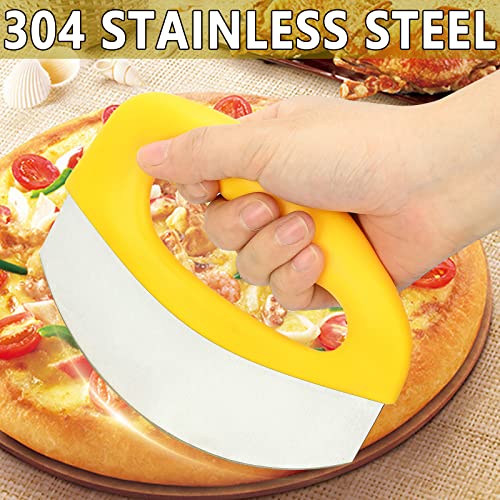 Pizza Cutter Food Chopper- Super Sharp Blade Premium Stainless Steel Pizza Cutter Rocker w/Single Slicer and Cover/Sheath - Vegetable Cutter & Salad Chopper