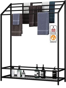 standing towel rack, metal freestanding towel rack with bottom rack 4 tier towel rack floor storage rack for swimming pool, kitchen, restroom (color : black, size : 70 * 25 * 120cm)