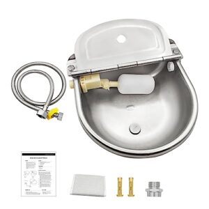 flibyt automatic livestock waterer with control valve 304 stainless steel, auto drinking bowl with pipe hose for horse/cow/cattle/goat/dog etc., auto water feeder bucket for farm, easy to clean