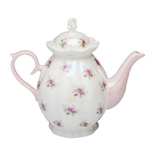 gracie china by coastline imports petite rose luster pink porcelain teapot 34-ounce, white pink (35525-1)