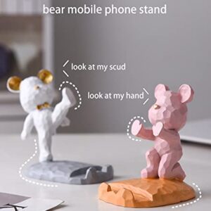 Cute Bear Phone Stand for Desktop Decoration Kawaii Phone Stand Universal Desktop Phone Stand, Best Friends Couple Gifts for All Mobile Smartphone Tablets (Pink, Palm Support)