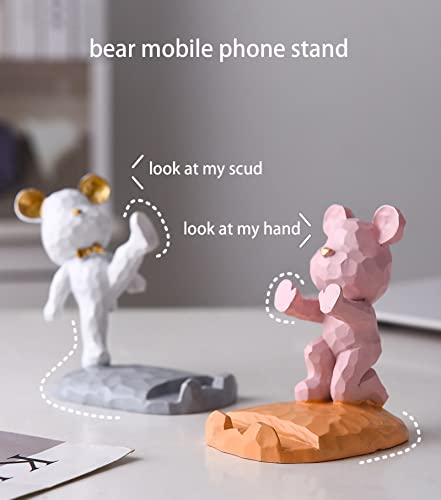 Cute Bear Phone Stand for Desktop Decoration Kawaii Phone Stand Universal Desktop Phone Stand, Best Friends Couple Gifts for All Mobile Smartphone Tablets (Pink, Palm Support)