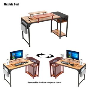 47 Inch Rustic Brown Home Office Computer Desk with Monitor Stand Storage Shelves, Work Study Writing PC Gaming Table Large Workstation Sturdy Black Metal Frame Dual Pegboard Organizers & Accessories