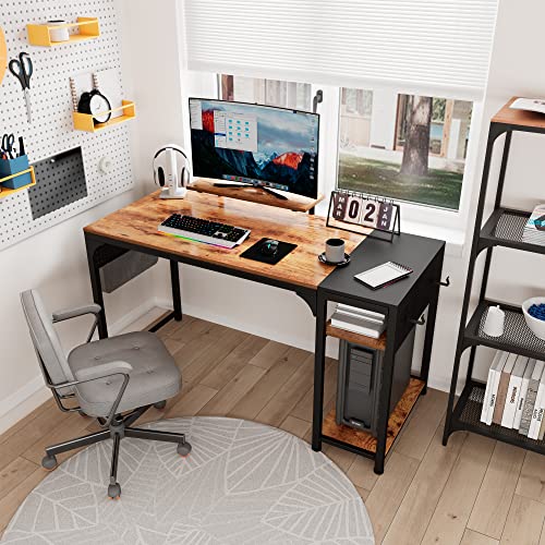 47 Inch Rustic Brown Home Office Computer Desk with Monitor Stand Storage Shelves, Work Study Writing PC Gaming Table Large Workstation Sturdy Black Metal Frame Dual Pegboard Organizers & Accessories