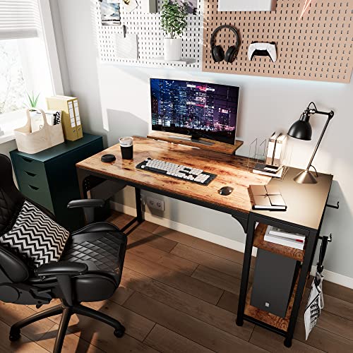 47 Inch Rustic Brown Home Office Computer Desk with Monitor Stand Storage Shelves, Work Study Writing PC Gaming Table Large Workstation Sturdy Black Metal Frame Dual Pegboard Organizers & Accessories