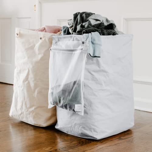 Full Circle Loads of Fun Collapsible Hamper – Laundry Basket for Dirty Clothes & Towels– Tall Standing Organic Cotton Laundry Bag with Long Handles - Ideal for Bathroom, Bedroom or Kids’ Room, Natural