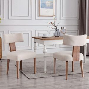 rivova farmhouse dining chairs set of 2, linen upholstered dining room chairs, accent parsons chairs with solid wood legs, beige