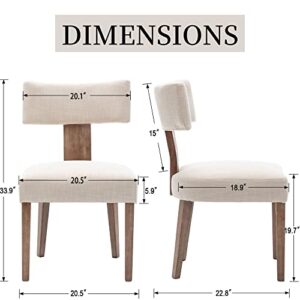 RIVOVA Farmhouse Dining Chairs Set of 2, Linen Upholstered Dining Room Chairs, Accent Parsons Chairs with Solid Wood Legs, Beige