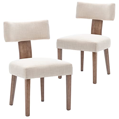 RIVOVA Farmhouse Dining Chairs Set of 2, Linen Upholstered Dining Room Chairs, Accent Parsons Chairs with Solid Wood Legs, Beige