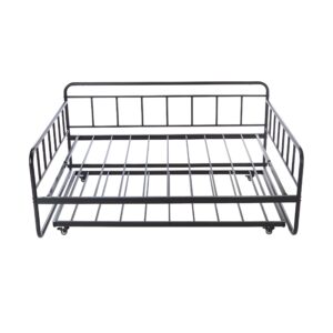 amazon basics full daybed and twin size trundle bed frame set, steel slat support, black