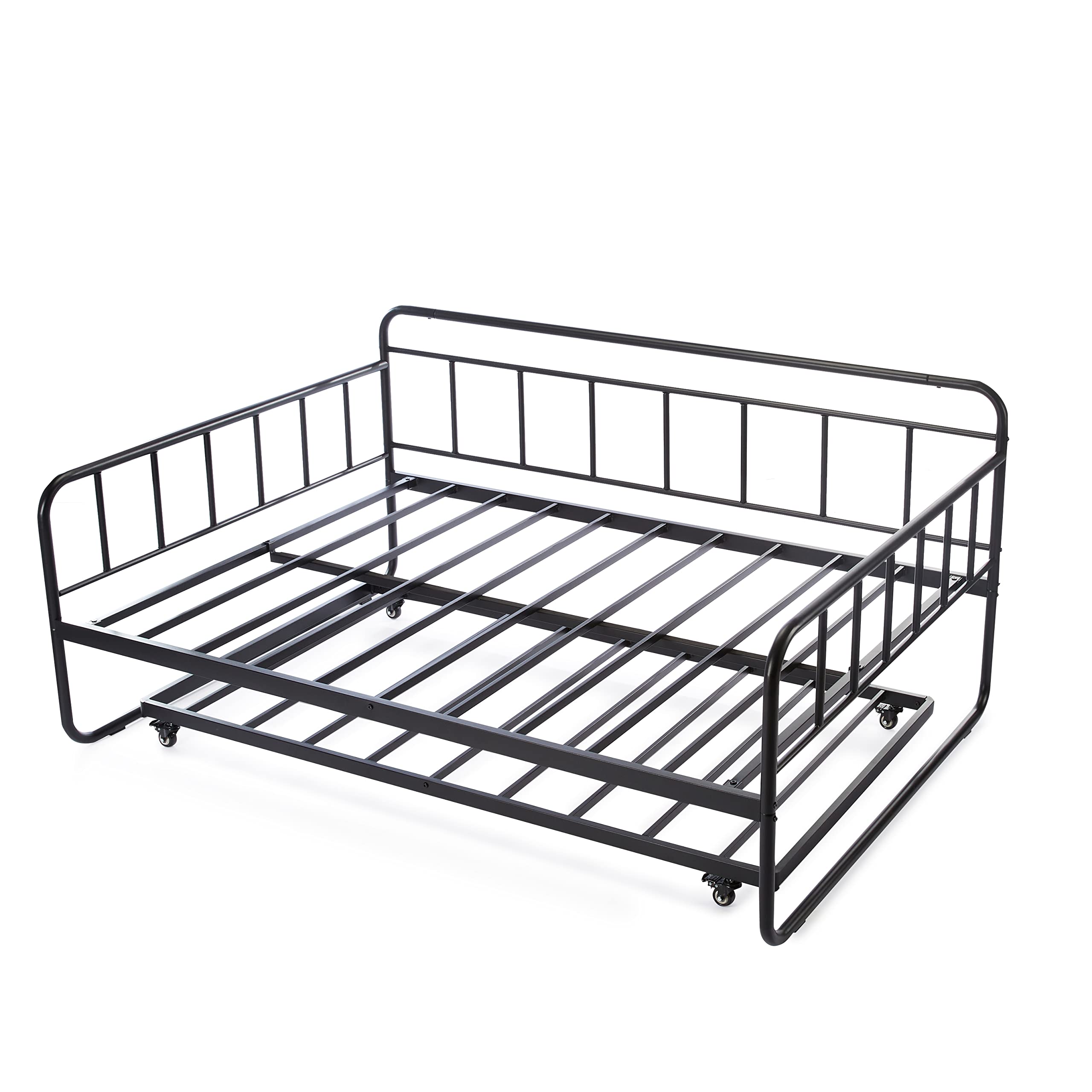 Amazon Basics Full Daybed and Twin Size Trundle Bed Frame Set, Steel Slat Support, Black