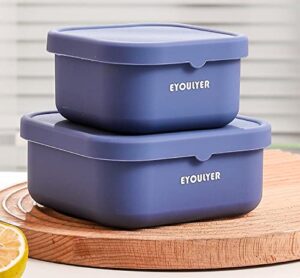 eyoulyer silicone bento box with lid food storage durable bowl mixing serving eating non-slip easy grip indoor outdoor travel to-go food containers set2 canister (blue-square)