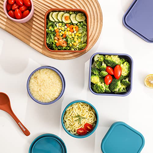 Eyoulyer Silicone Bento Box with Lid Food Storage Durable Bowl Mixing Serving Eating Non-Slip Easy Grip Indoor Outdoor Travel To-Go Food Containers Set2 Canister (BLUE-SQUARE)