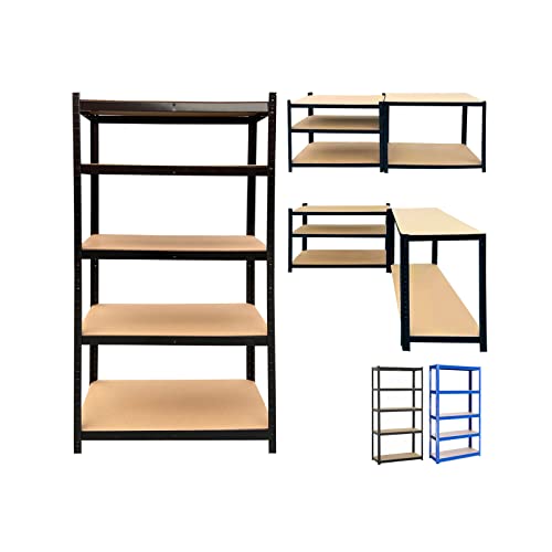 5-Tier Metal Shelving Unit Adjustable Garage Shed Storage Utility Rack Heavy Duty Shelves Multipurpose Shelf Warehouse Basement Kitchen Living Room Pantry 59" H x 28" W x 12" D, Black