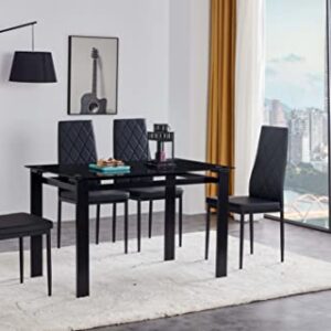 IANIYA 5-Piece Tempered Glass Dining Table Set for Kitchen Room in Transparent Table and Black Chairs (2023 New Black Set 5)