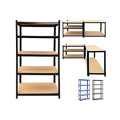 5-Tier Steel Storage Shelves, Heavy Duty Garage Shelf with Adjustable Shelves, Boltless Shelving Unit for Free Combination, Home Office Metal Utility Shelves, 79" H x 39" W x 20" D, Black