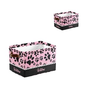 Dog Paw Pink Glitter Print Personalized Storage Bins Basket Cubic Organizer with Durable Handle for Shelves Wardrobe Nursery Toy 1 Pack