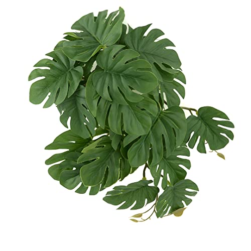 WOLEDOE Reptile Plants for Terrarium, Amphibian Habitat Decor Artificial Hanging Plants with Suction Cup - Fake Monstera