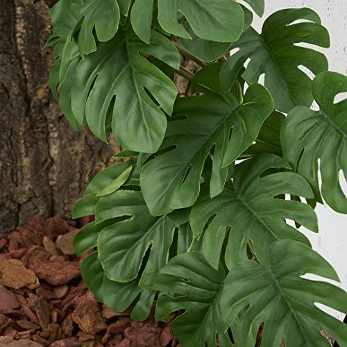 WOLEDOE Reptile Plants for Terrarium, Amphibian Habitat Decor Artificial Hanging Plants with Suction Cup - Fake Monstera