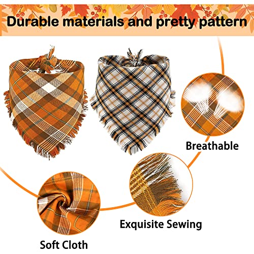 YUJUN 2 Pack Thanksgiving Pet Dog Bandana Fall Autumn Plaid Double Layer Fabric Reversible Triangle Bibs Scarf Pet Accessories for Thanksgiving Fall Small to Medium Pet Costume Supply(Tassel Style)