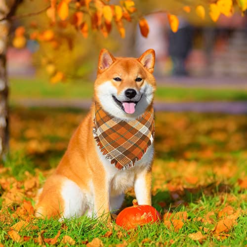 YUJUN 2 Pack Thanksgiving Pet Dog Bandana Fall Autumn Plaid Double Layer Fabric Reversible Triangle Bibs Scarf Pet Accessories for Thanksgiving Fall Small to Medium Pet Costume Supply(Tassel Style)