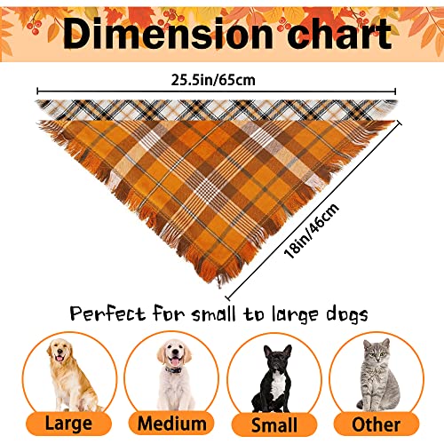 YUJUN 2 Pack Thanksgiving Pet Dog Bandana Fall Autumn Plaid Double Layer Fabric Reversible Triangle Bibs Scarf Pet Accessories for Thanksgiving Fall Small to Medium Pet Costume Supply(Tassel Style)