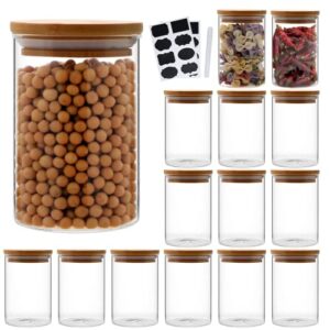 datttcc set of 15 glass food storage jars,8 oz glass jars with bamboo lids,canister sets for kitchen counter and pantry organization,ideal for cookie,sugar,coffee,snack and more