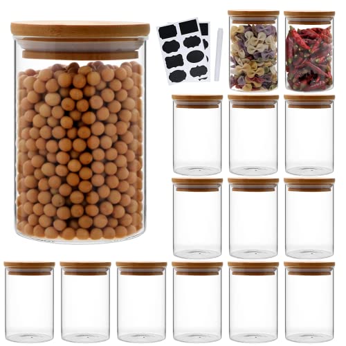 Datttcc Set of 15 Glass Food Storage Jars,8 OZ Glass Jars With Bamboo Lids,Canister Sets for Kitchen Counter and Pantry Organization,Ideal for Cookie,Sugar,Coffee,Snack and More