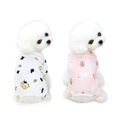 2 Pieces Dog Pajamas Cute Funny Printed for Cotton Puppy Clothes Holiday Festival Party Dogs Costumes Doggie Shirts Cat Outfits Dog Sweatshirt for Small Dogs Cats Boy Girl Clothes