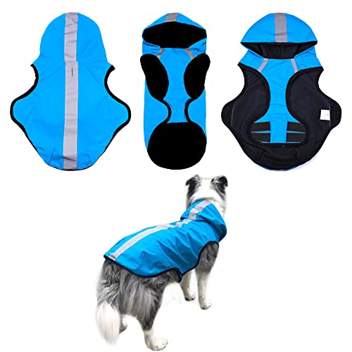 Dog Rain Coat with Adjustable Waterproof Dog Clothes Dog Jacket, Pet Hoodie with Lightweight Reflective Strip Pocket Rain Dog Rain Coat Hooded Slicker Poncho for Small Medium Large Dogs Outdoor