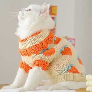 apott Cat Sweater Pet Knitted Dress Winter Warm Clothes for British Shorthair Burmese Cornish Rex Scottish Fold Siamese Orange - S