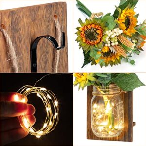 Adeeing Mason Jar Wall Decor, Rustic Wall Sconces with LED Lights Remote Control, Farmhouse Hanging Decorative Sconce Jars for Living Room, Hallway, Bedroom (Sunflowers Set of 2)