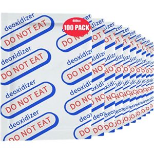 100 packs 400cc oxygen absorbers for food storage (10 packs a bag,vacuum individually wrapped) food grade oxygen absorbers for keep food fresh,o2 absorbers for mason jars,mylar bags,vacuum bags